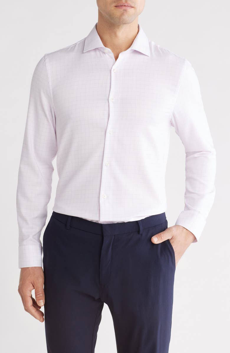 Perry Ellis Slim Fit Textured Windowpane Check Shirt, Main, color, Powder Pin
