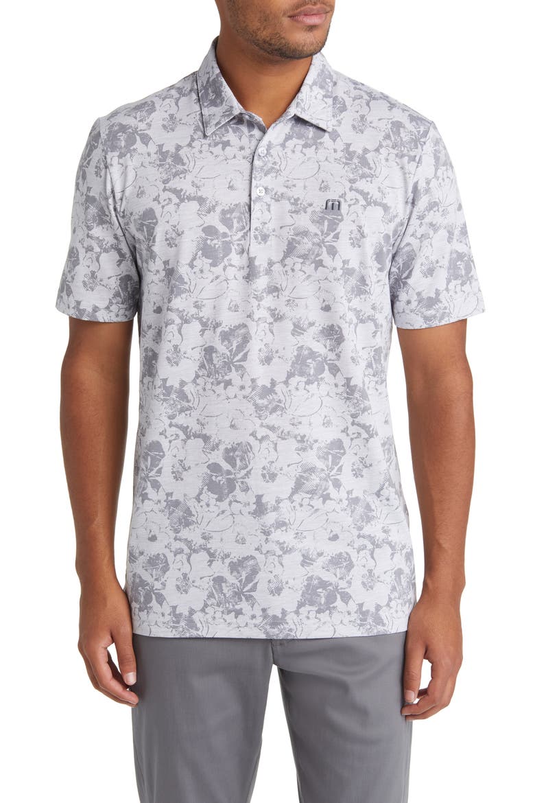Private Deck Floral Short Sleeve Polo, Main, color, HEATHER LIGHT GREY