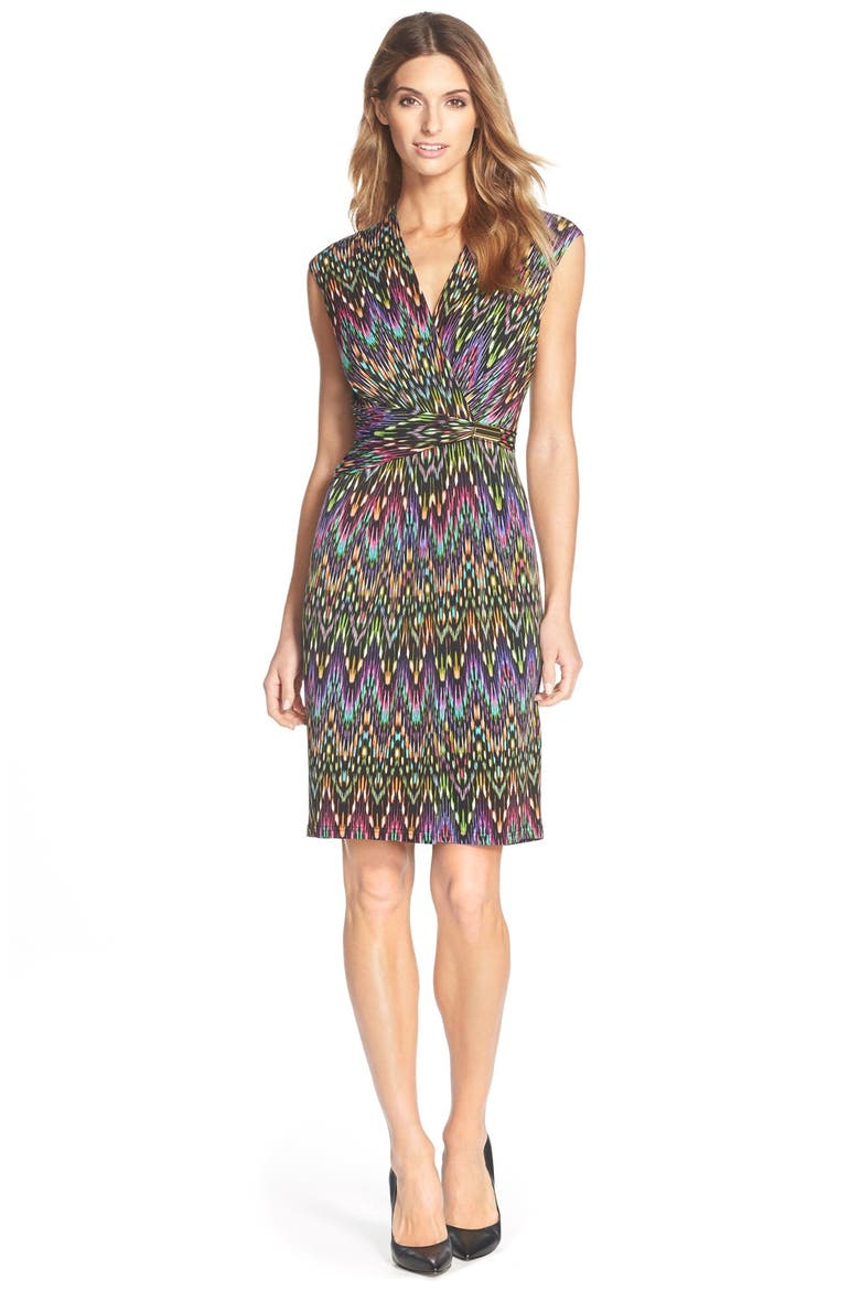 Print Faux Wrap Jersey Dress, Alternate, color, BLACK MULTI