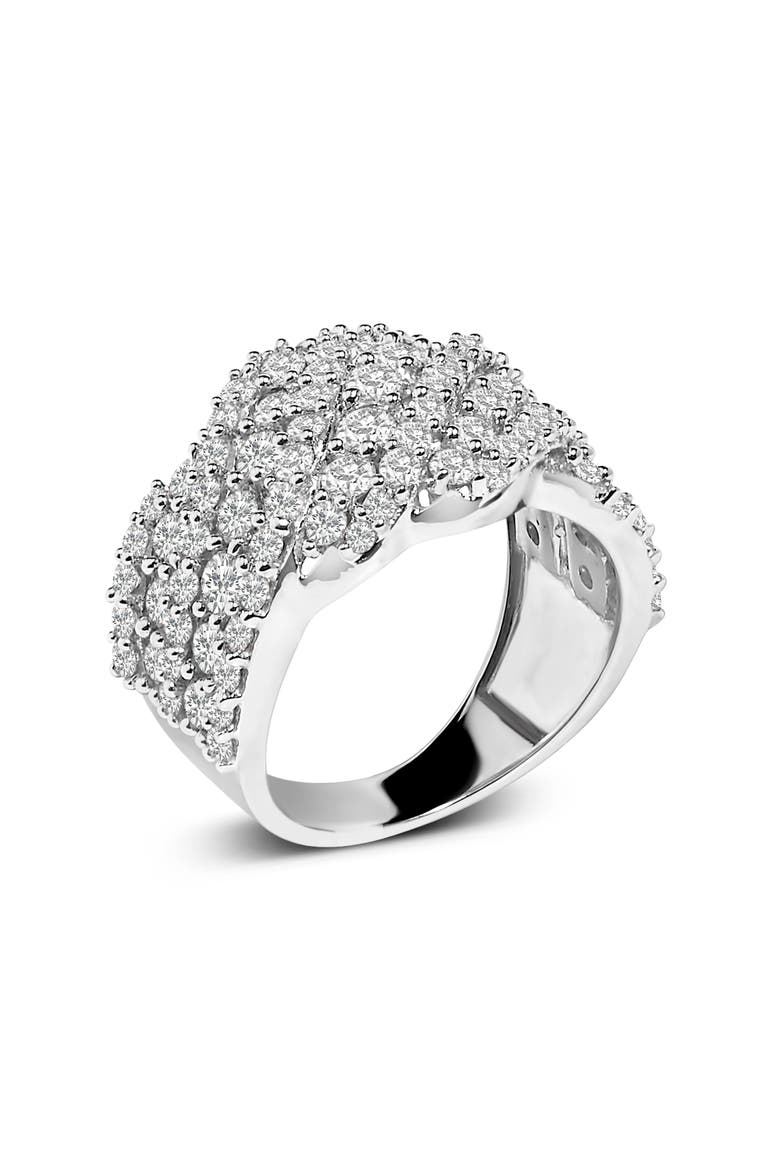10K Gold 3.00 Ctw Diamond Multi Row Cluster Band Ring, Alternate, color, White Gold