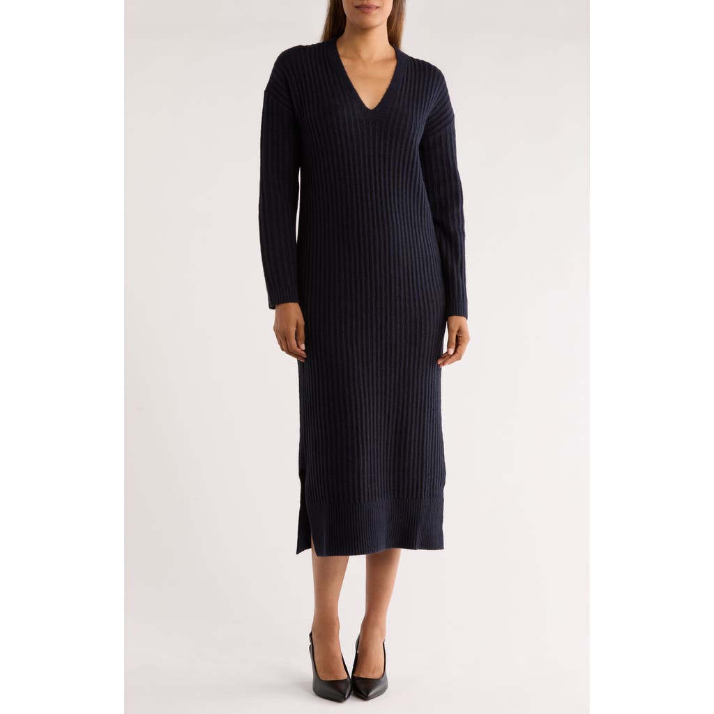 Nordstrom Rack Long Sleeve V-neck Sweater Dress In Black