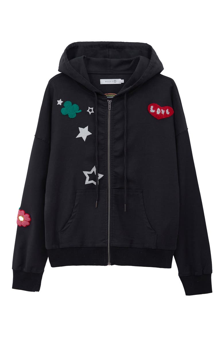 Birds of a Feather Embroidered Zip-Up Graphic Hoodie, Alternate, color, INK