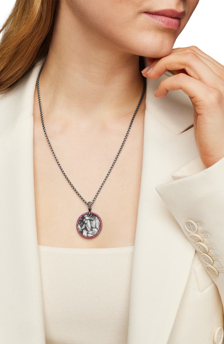 David Yurman Elements Artist Series Blackened Silver, Pinolith & Pavé Ruby Disc Pendant, Alternate, color, Pinolith/ Silver