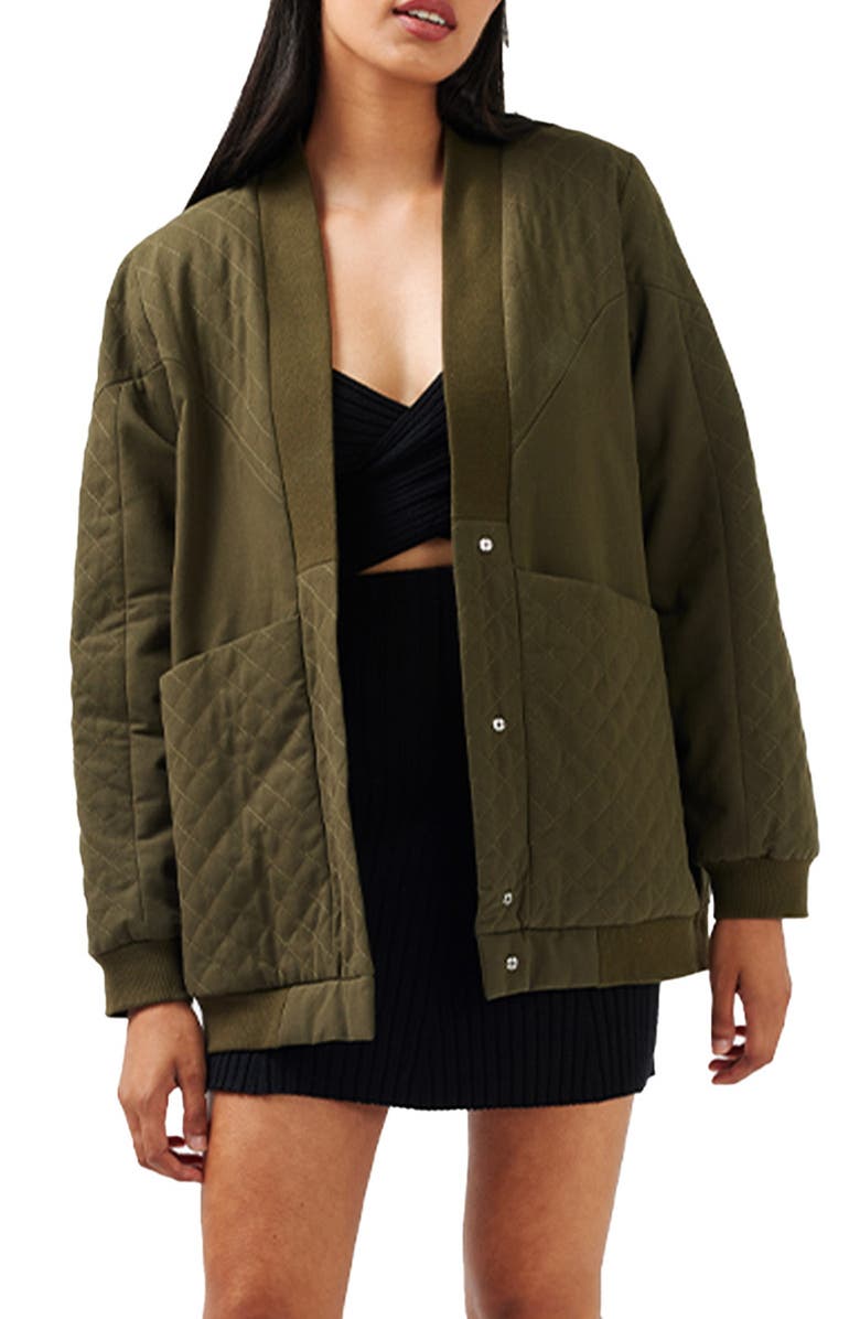 Belle & Bloom Over it Cotton Quilted Bomber Jacket, Main, color, Military