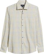 Scott Barber Weekend Regular Fit Heathered Plaid Cotton Button-Up Shirt