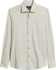 Scott Barber Weekend Regular Fit Heathered Plaid Cotton Button-Up Shirt