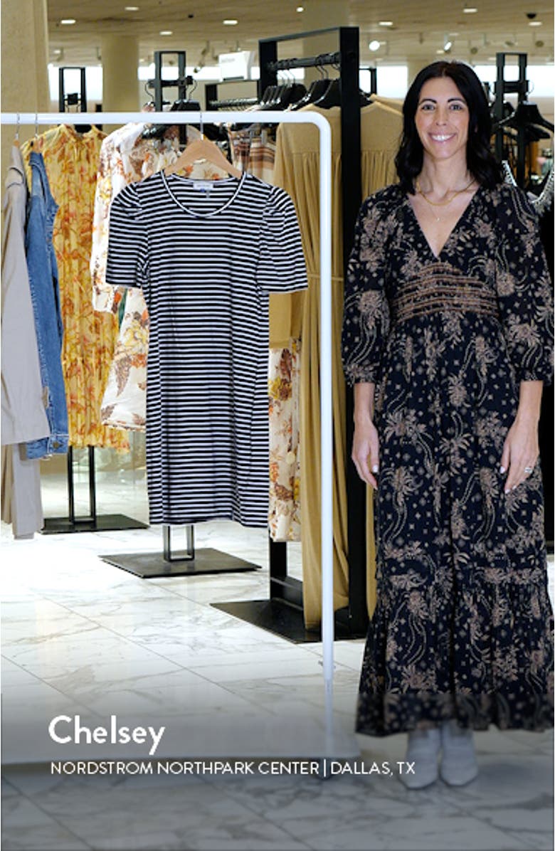 Classic Stripe Puff Short Sleeve Cotton Dress, sales video thumbnail