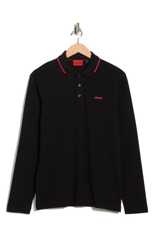 Hugo Boss Hugo Derriko Long Sleeve Cotton Polo In Black