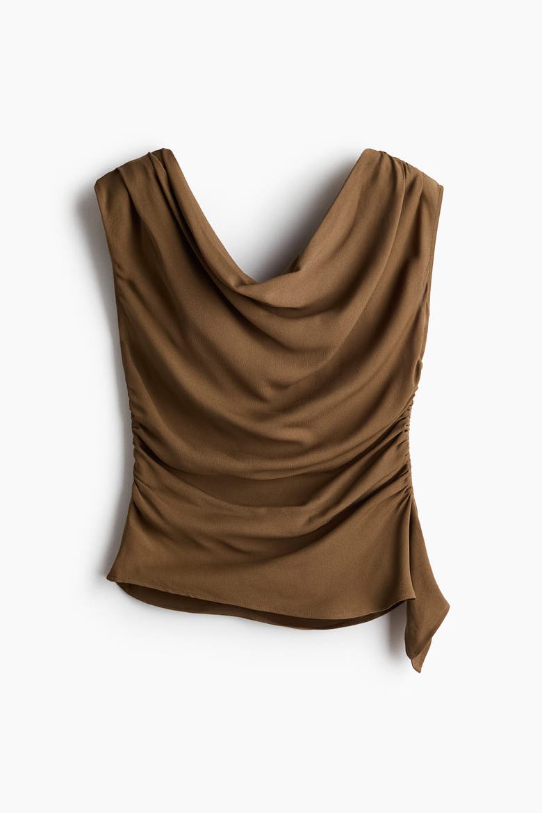 Draped One-shoulder Top, Alternate, color, Dark beige