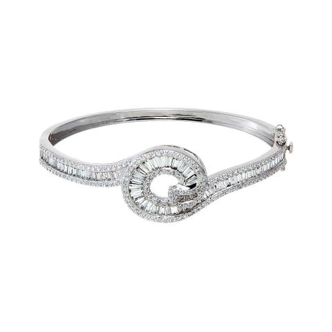 Lab Grown Diamond Pave X Baguette Fancy Loop Bangle Bracelet 14K