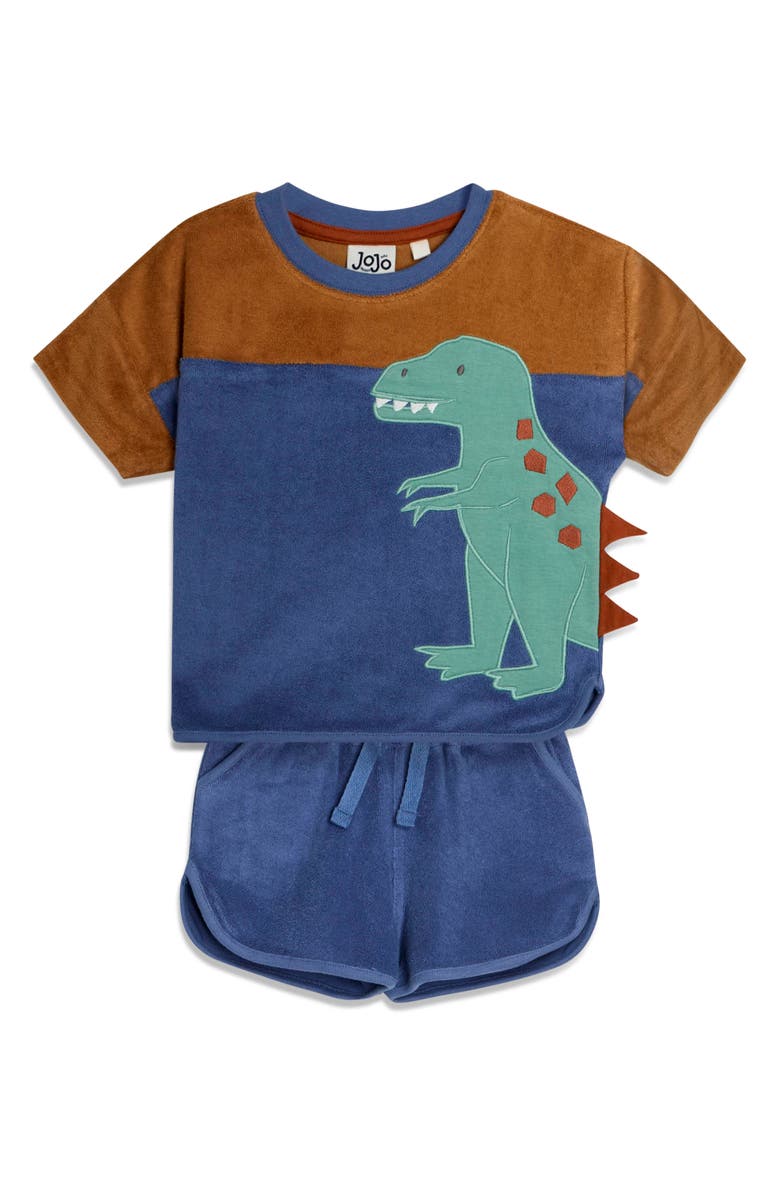 JOJO MAMAN BEBE T-Rex Appliqué T-Shirt & Shorts Set, Main, color, Blue