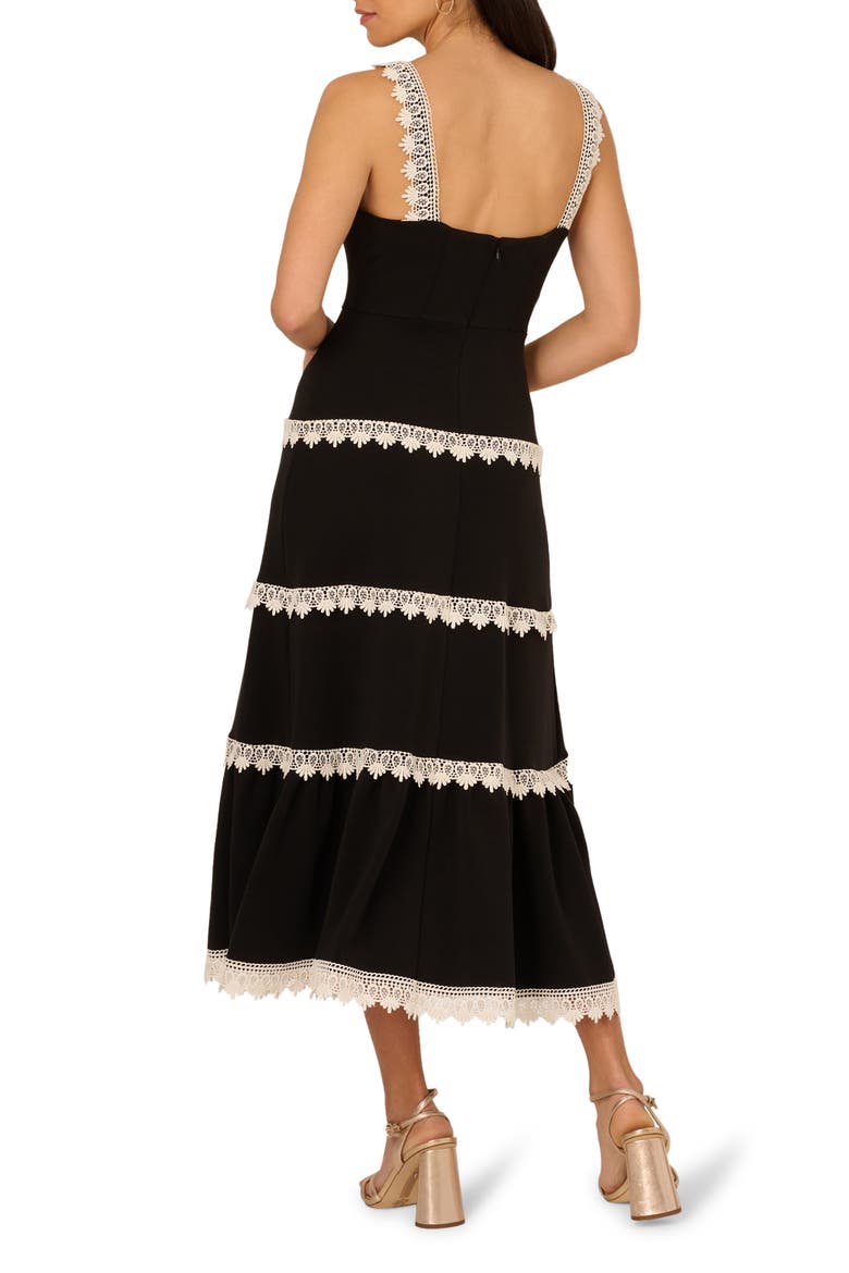Lace Trim Midi Sundress, Alternate, color, BLACK/ ECRU