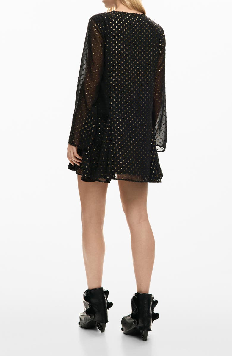 Desigual Metallic Dot Long Sleeve Minidress, Alternate, color, Black