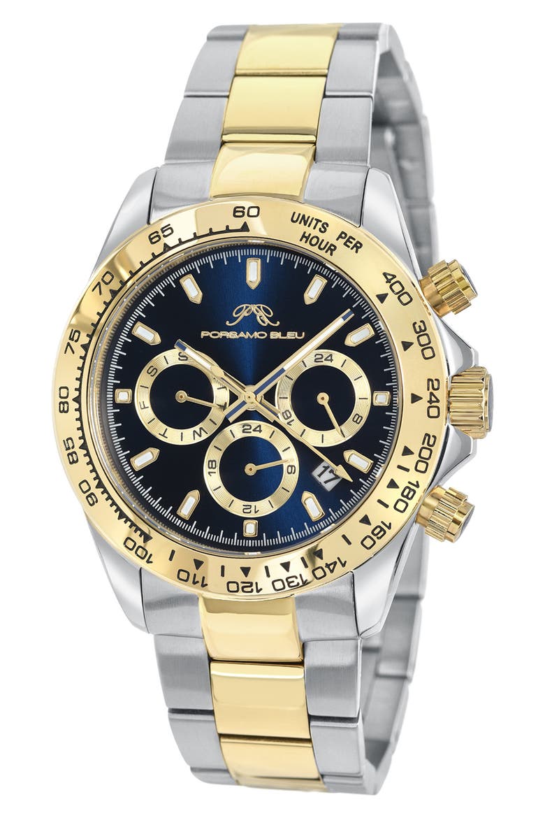 Men's Preston Multi-Function Dial Two-Tone Stainless Steel Bracelet Watch, 41mm, Main, color, TWO-TONE-BLEU