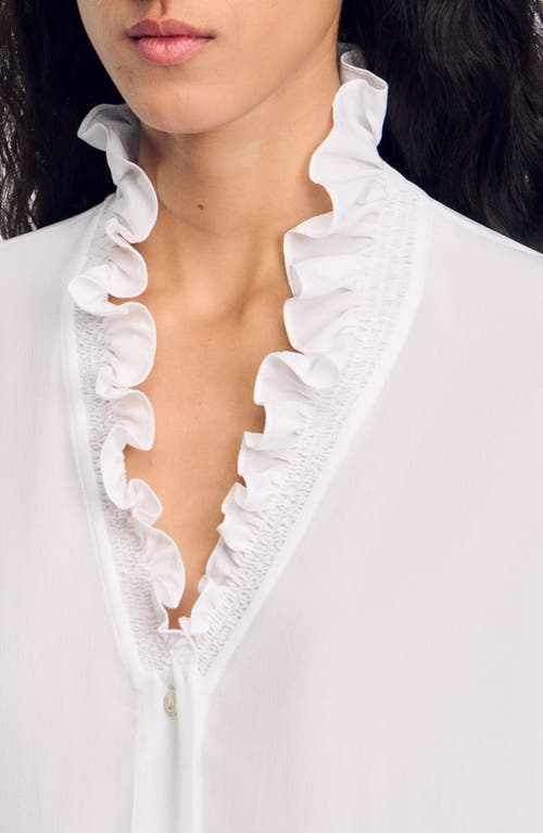 Sandro Floaty Silk Shirt In White