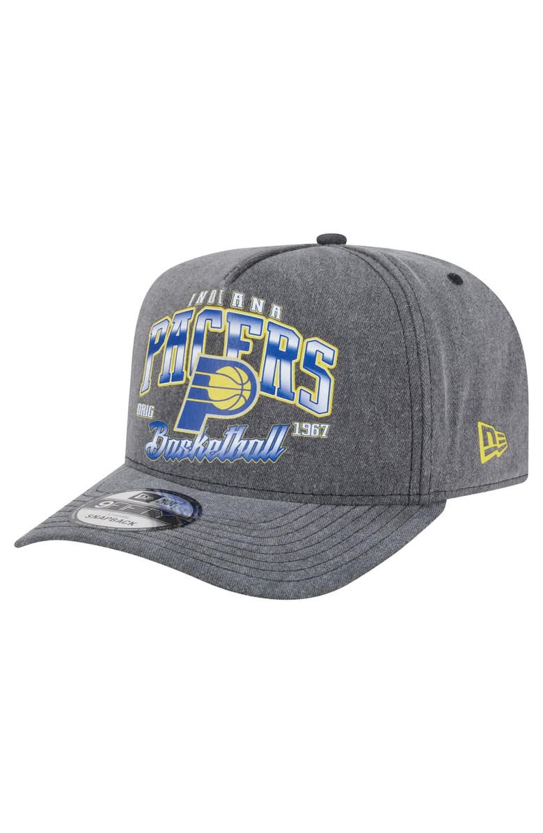 New Era Men's New Era  Charcoal Indiana Pacers Throwback Washed Pre-Curved 9FIFTY Snapback Hat, Main, color, 