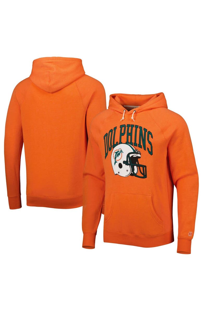 Homage Men's Homage Orange Miami Dolphins Retro Helmet Tri-Blend Raglan Pullover Hoodie, Main, color, 