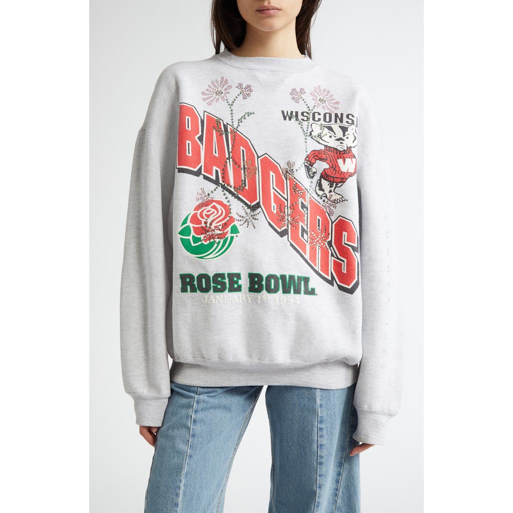CONNER IVES Badgers Swarovski Crystal Graphic Sweatshirt in Grey