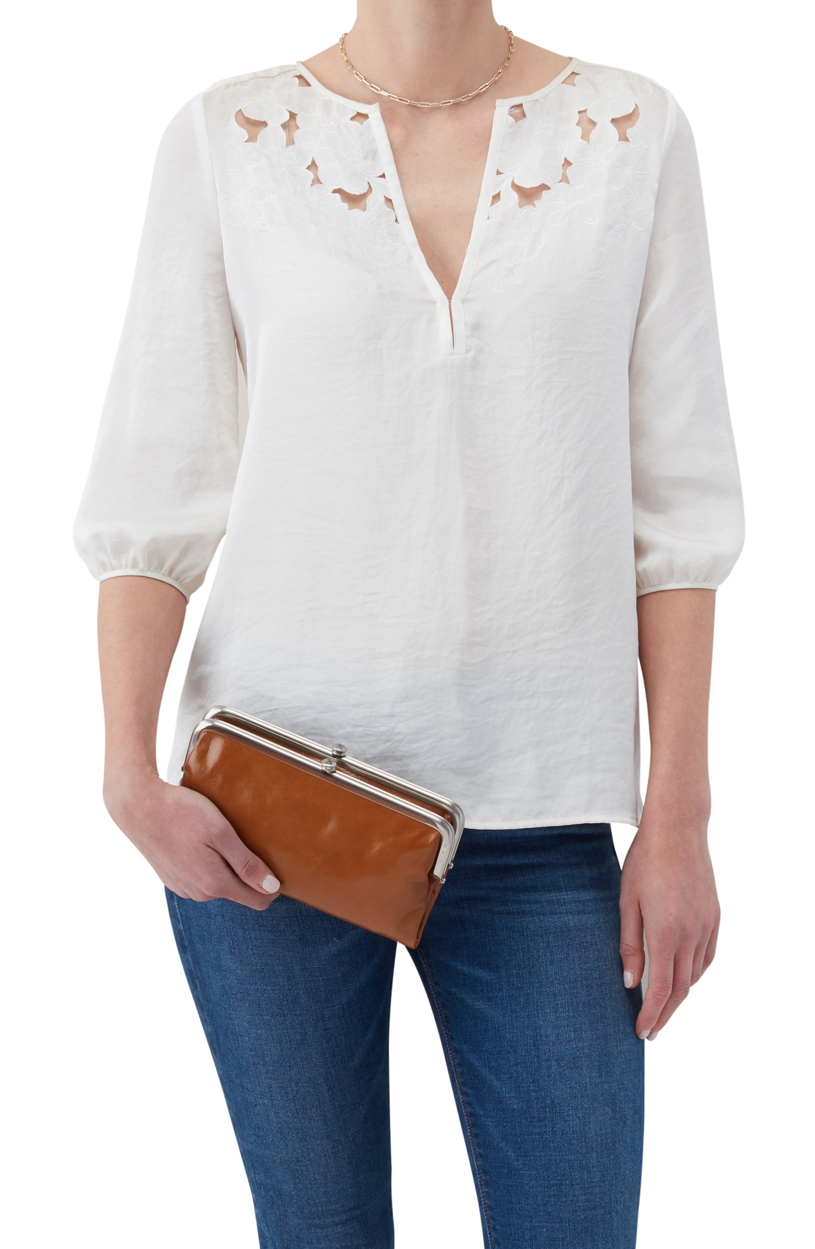 HOBO Lauren Leather Double Frame Clutch, Alternate, color, Truffle