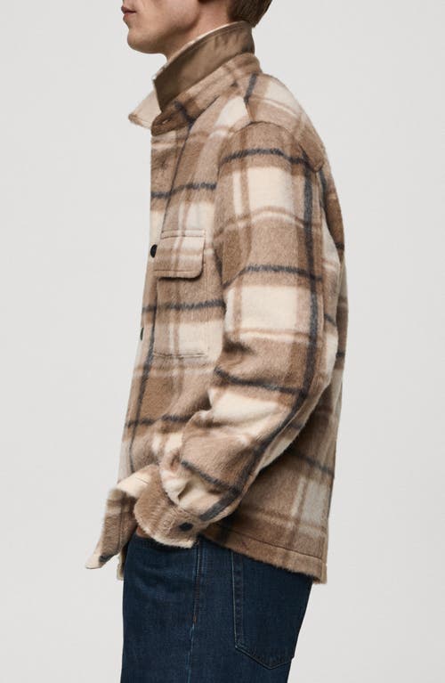 Mango Textured Check Flannel Overshirt In Beige