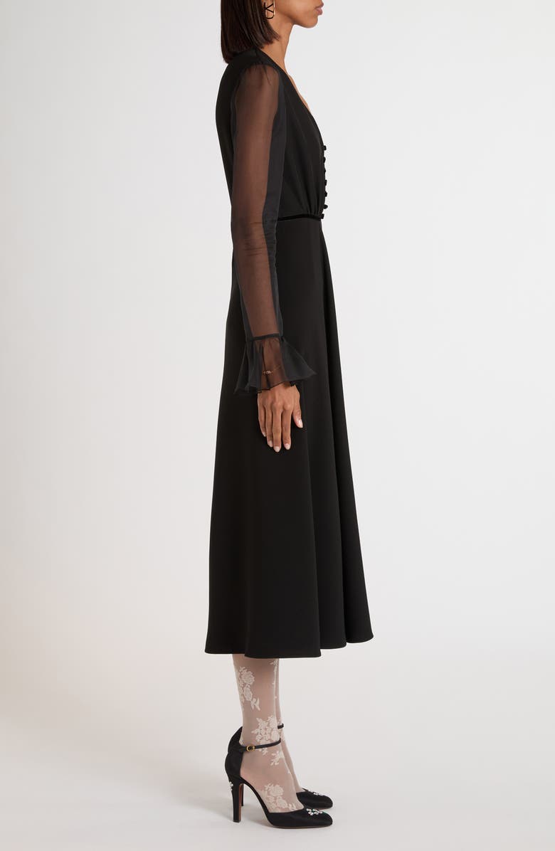 Valentino Garavani Bow Detail Long Sleeve Cady A-Line Dress, Alternate, color, Black