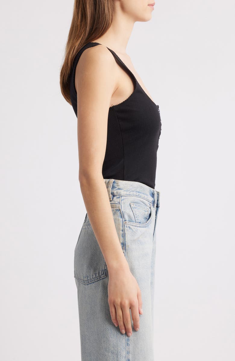 Good American Pointelle Henley Tank, Alternate, color, Black001