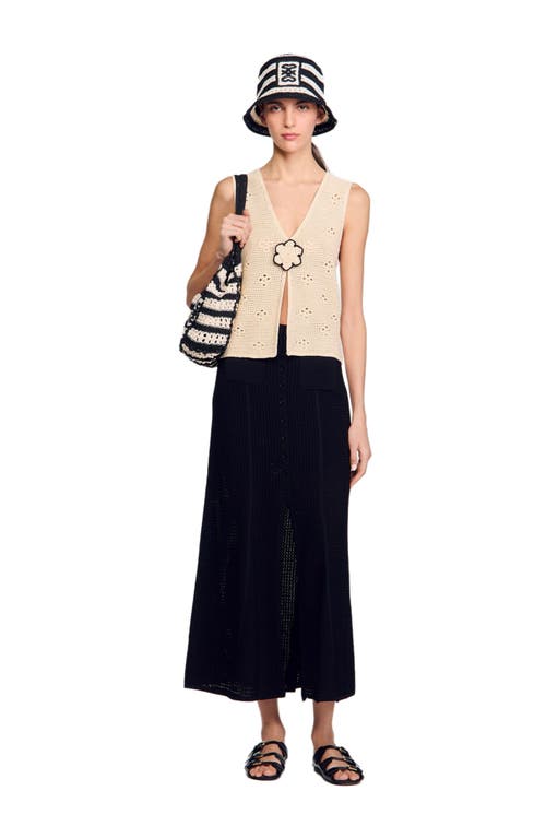 Sandro Womens Naturels Flower-embroidered V-neck Sleeveless Crochet Cardigan In Black