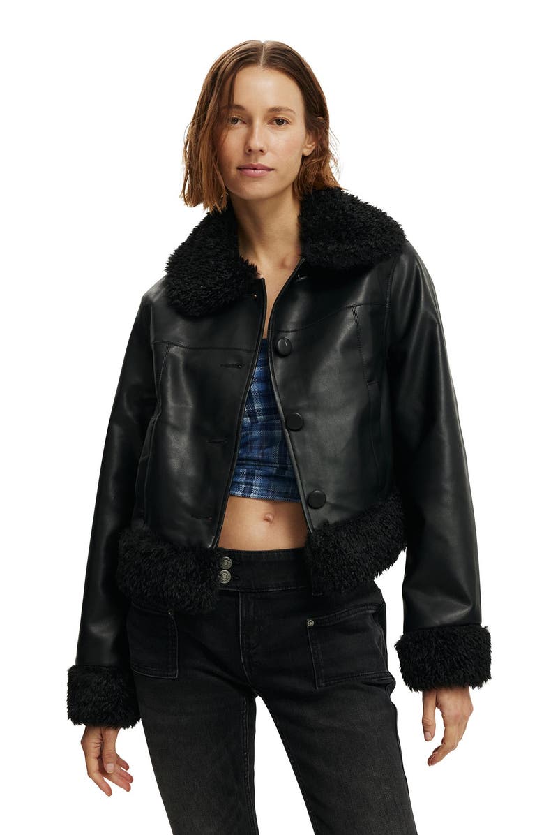Cotton On Women's Peggy Faux Fur Trim Jacket, Main, color, Black