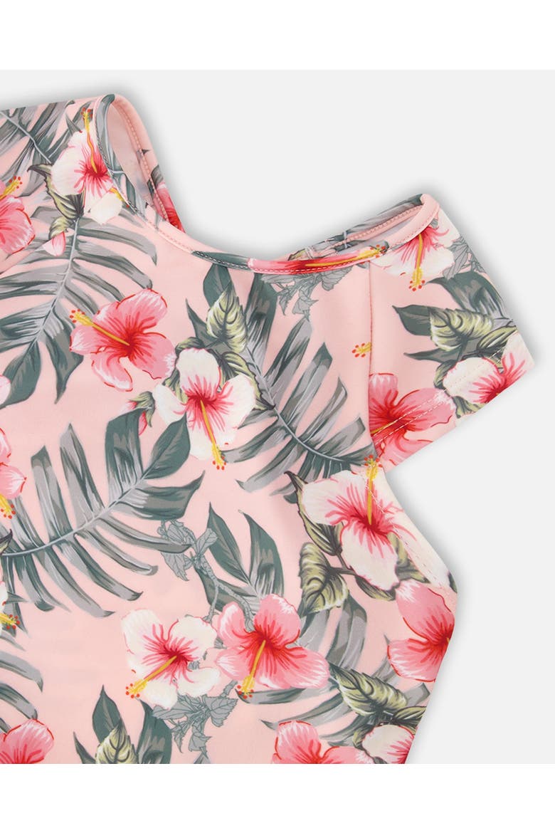 Two-Piece Short Sleeve Top Hibiscus Swimsuit, Alternate, color, Pink Hibiscus Print