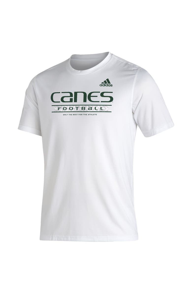 adidas Men's adidas White Miami Hurricanes Sideline Football Locker Practice Creator AEROREADY T-Shirt, Alternate, color, 