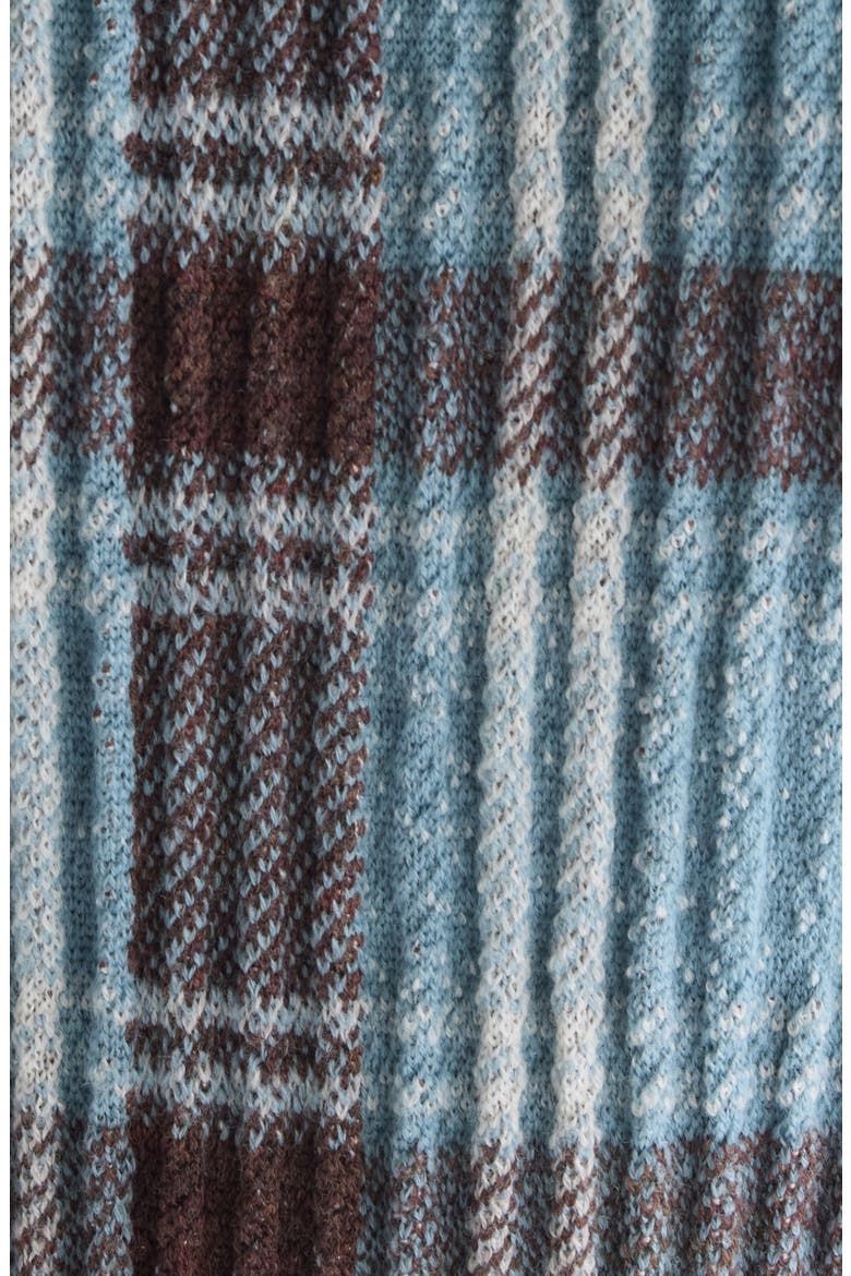 Plaid Short Sleeve Wool Funnel Neck Sweater, Alternate, color, BLUE/ BROWN