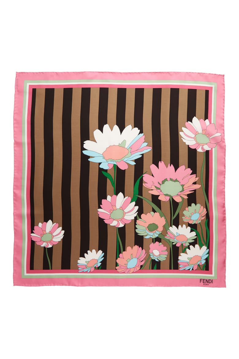 Floral & Stripe Silk Scarf, Main, color, MEDLAR