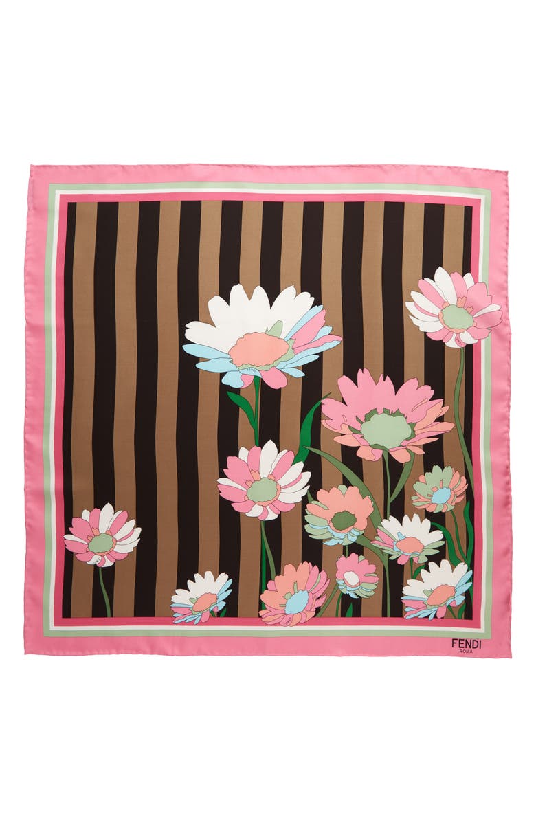 Fendi Floral & Stripe Silk Scarf, Main, color, 