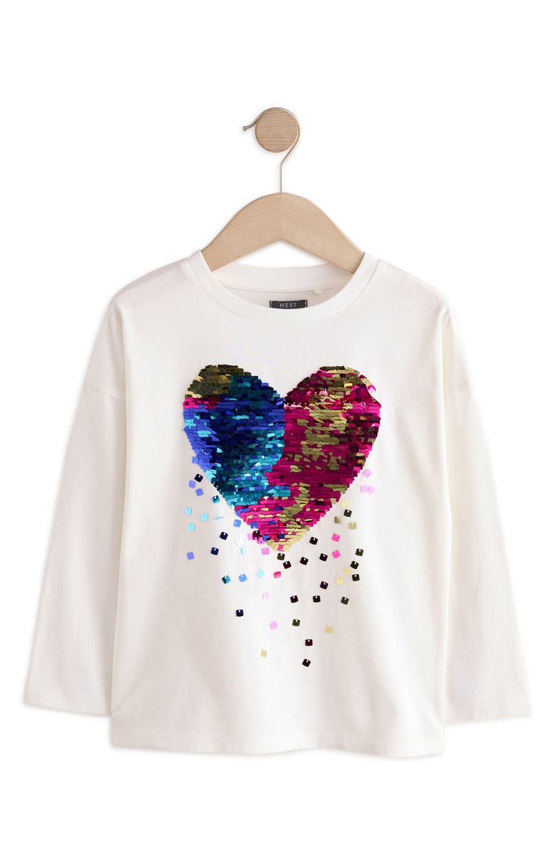 NEXT Kids' Heart Sequin Embellished Graphic T-Shirt, Main, color, White