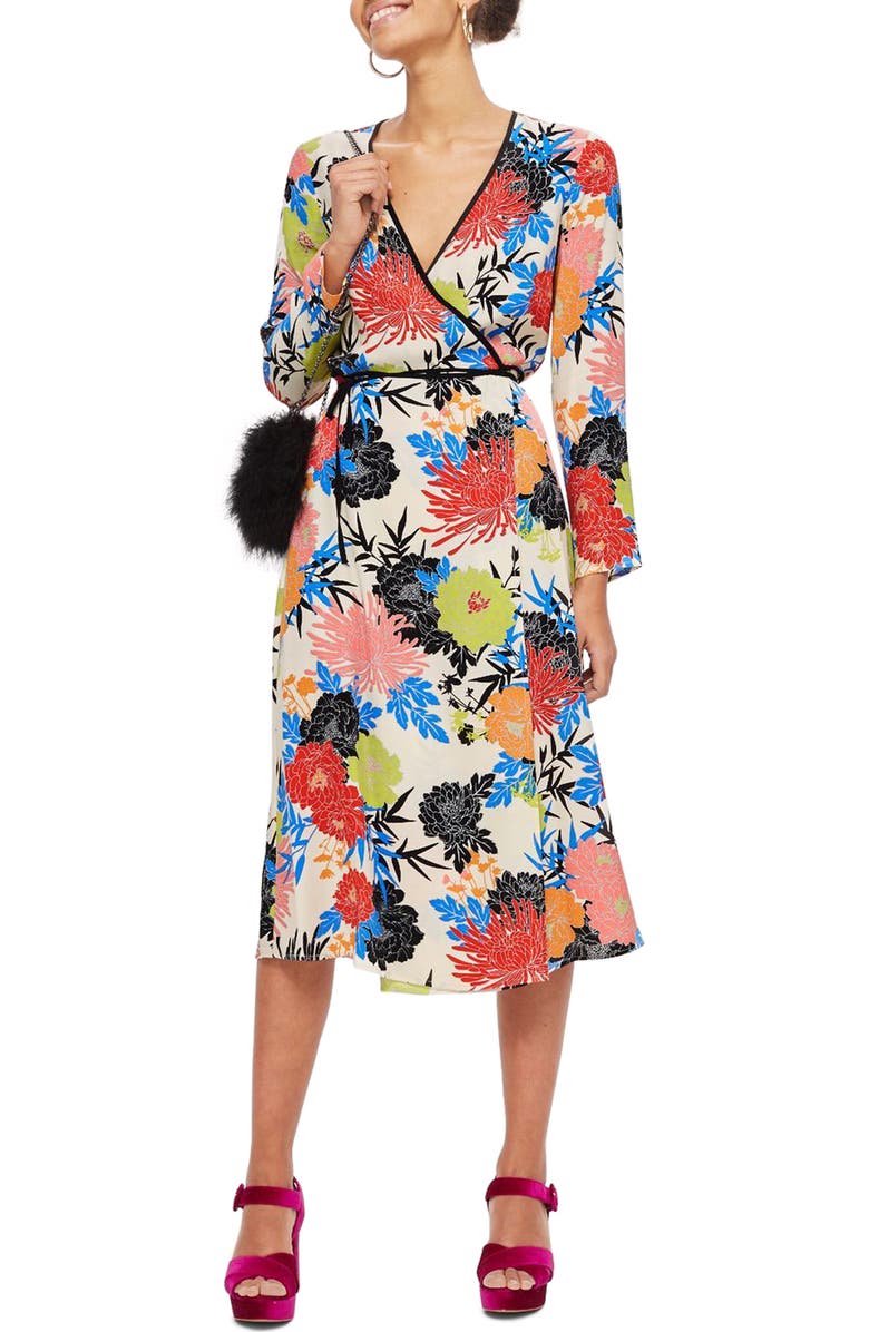 Topshop Freya Floral Wrap Dress, Main, color,