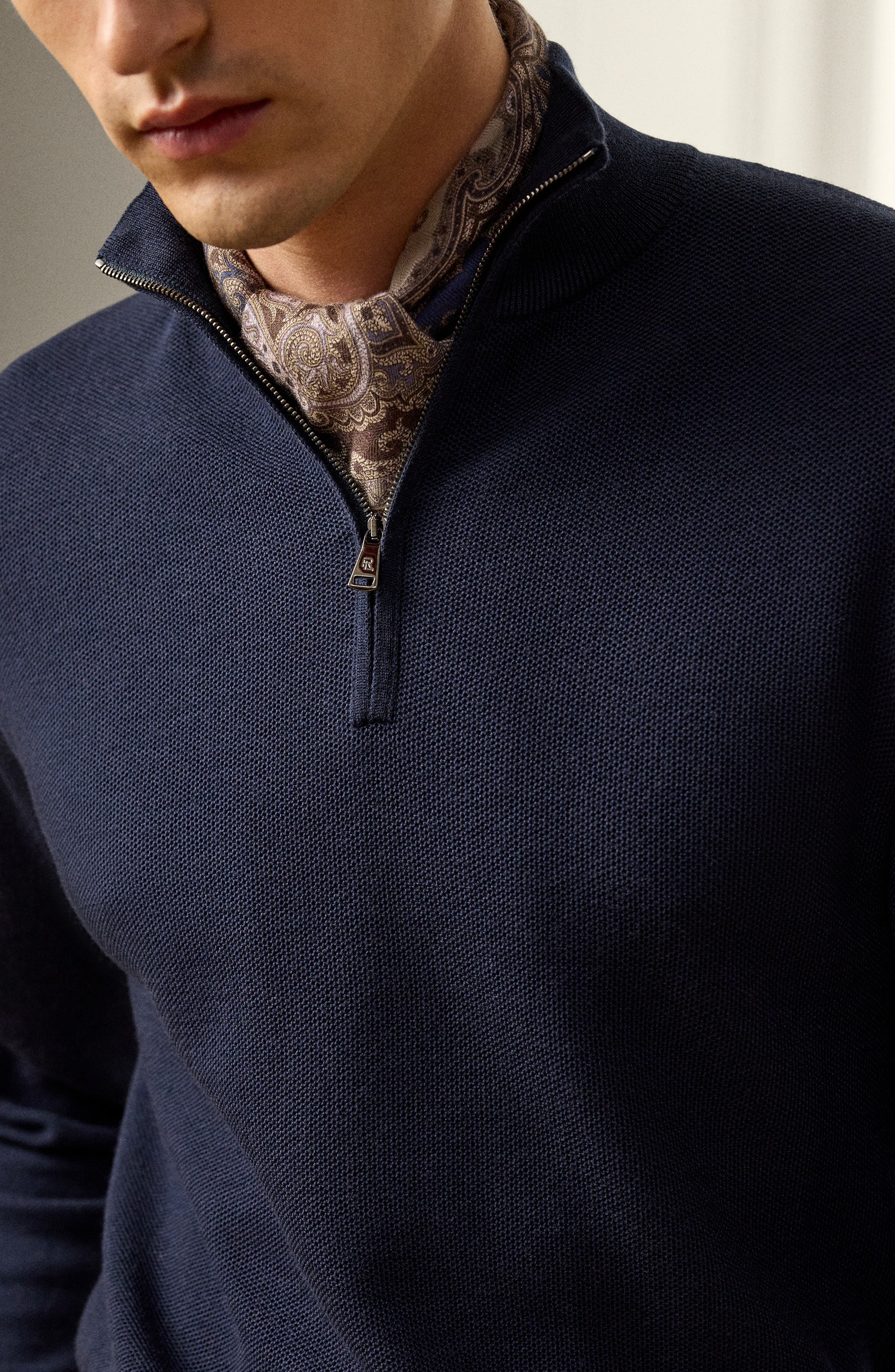 Ralph Lauren Purple Label Wool Piqué Quarter Zip Pullover (Men