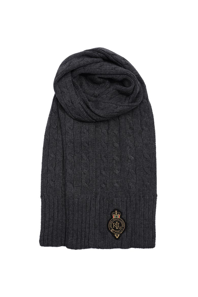 Cable Crest Patch Scarf, Main, color, Charcoal Heather