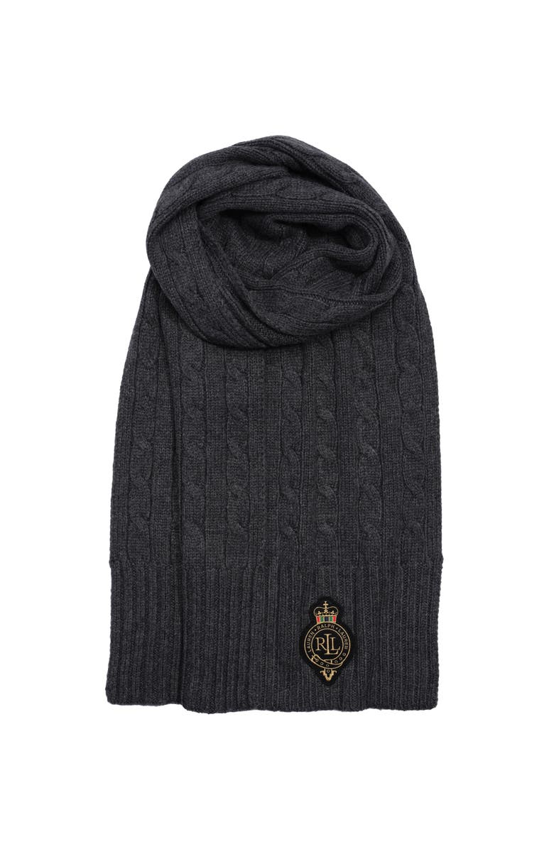 Lauren Ralph Lauren Cable Crest Patch Scarf, Main, color, Charcoal Heather