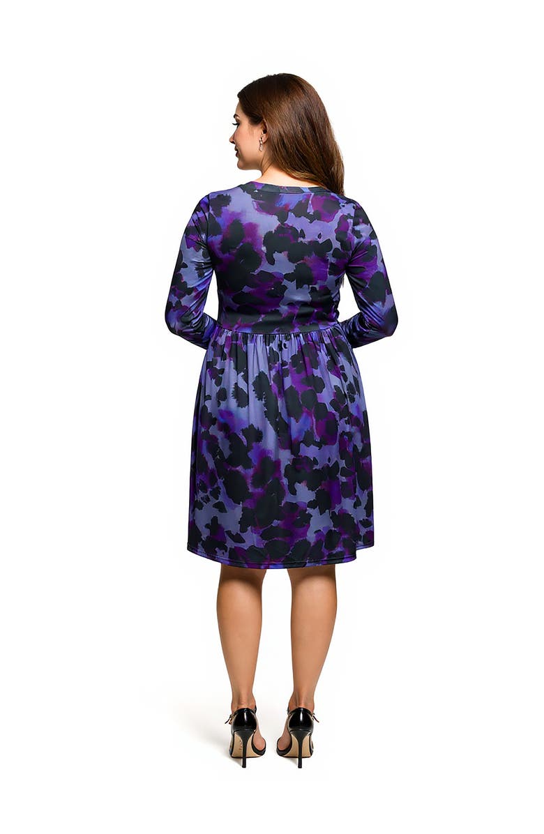 24seven Comfort Apparel Long Sleeve Empire Waist Dress in Print, Alternate, color, Purple Multi