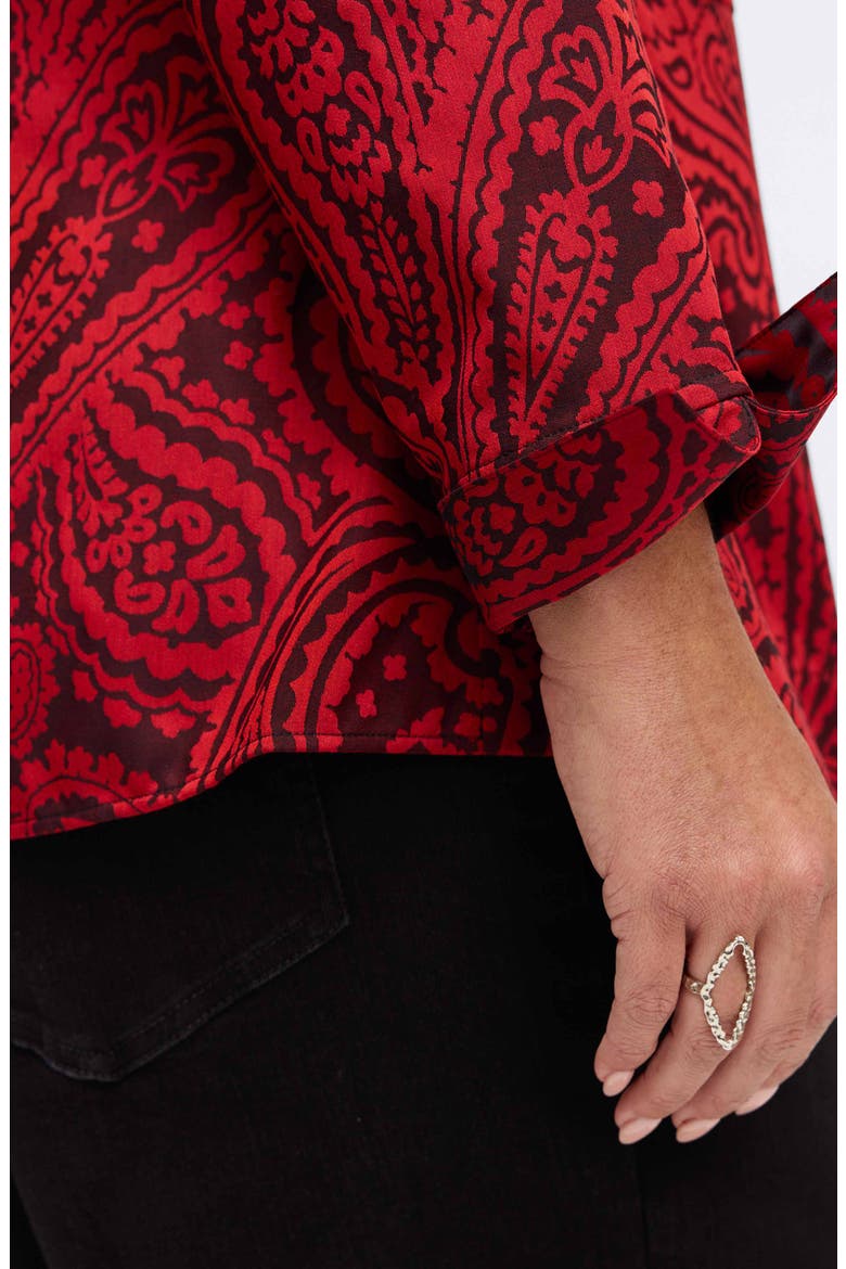 Salina Paisley Print Cotton Blend Wrap Shirt, Alternate, color, BLACK/ RED