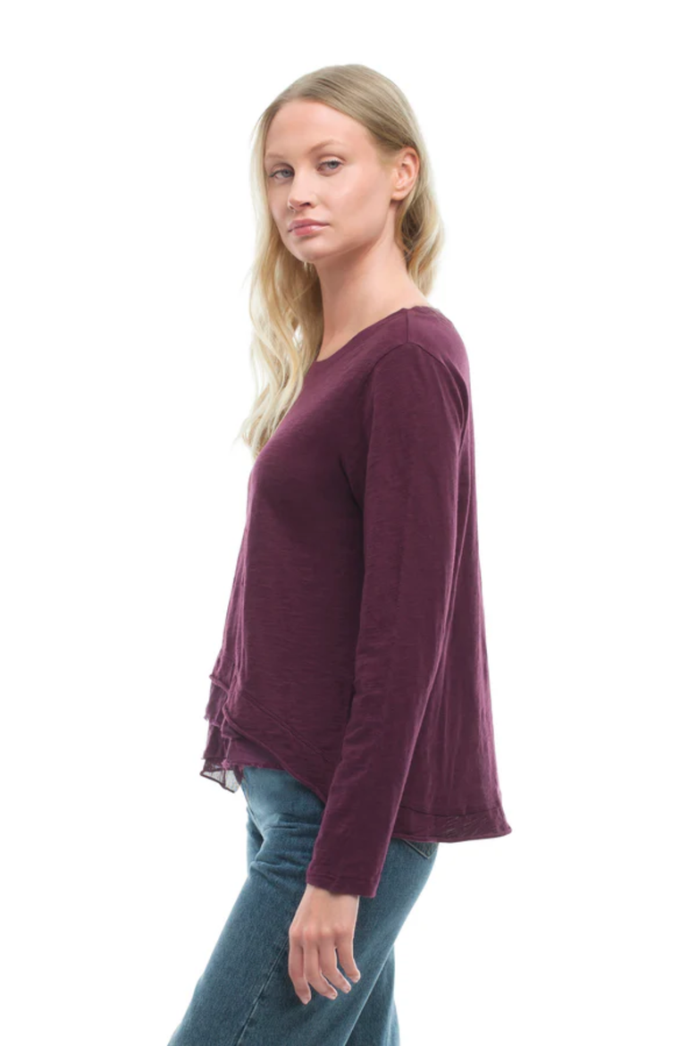 Boxy Mixed Fabric Hem T-Shirt, Alternate, color, Dark Fig