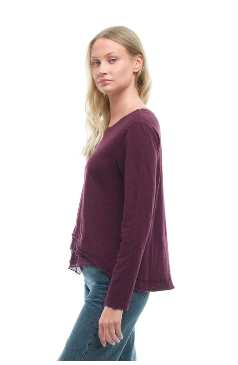Wilt Boxy Mixed Fabric Hem T-Shirt, Alternate, color, Dark Fig