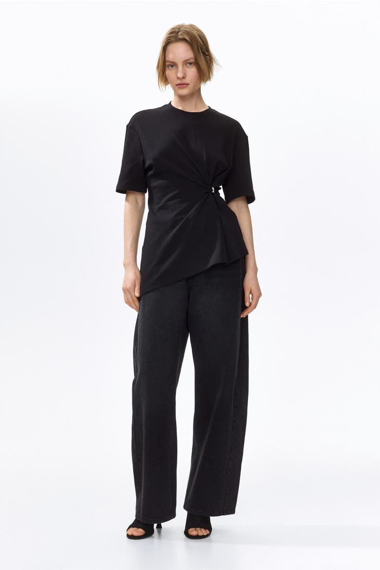 Draped-detail asymmetric top, Alternate, color, Black