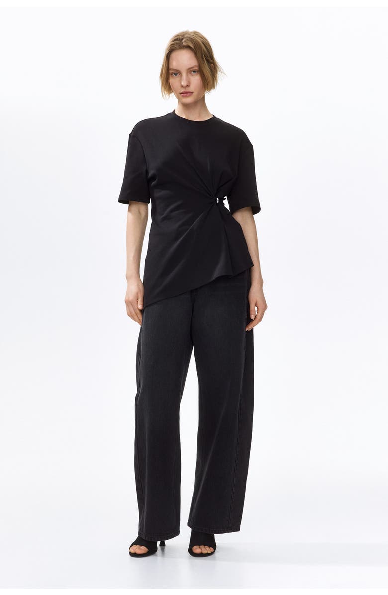 H&M Draped-detail Asymmetric Top, Alternate, color, Black