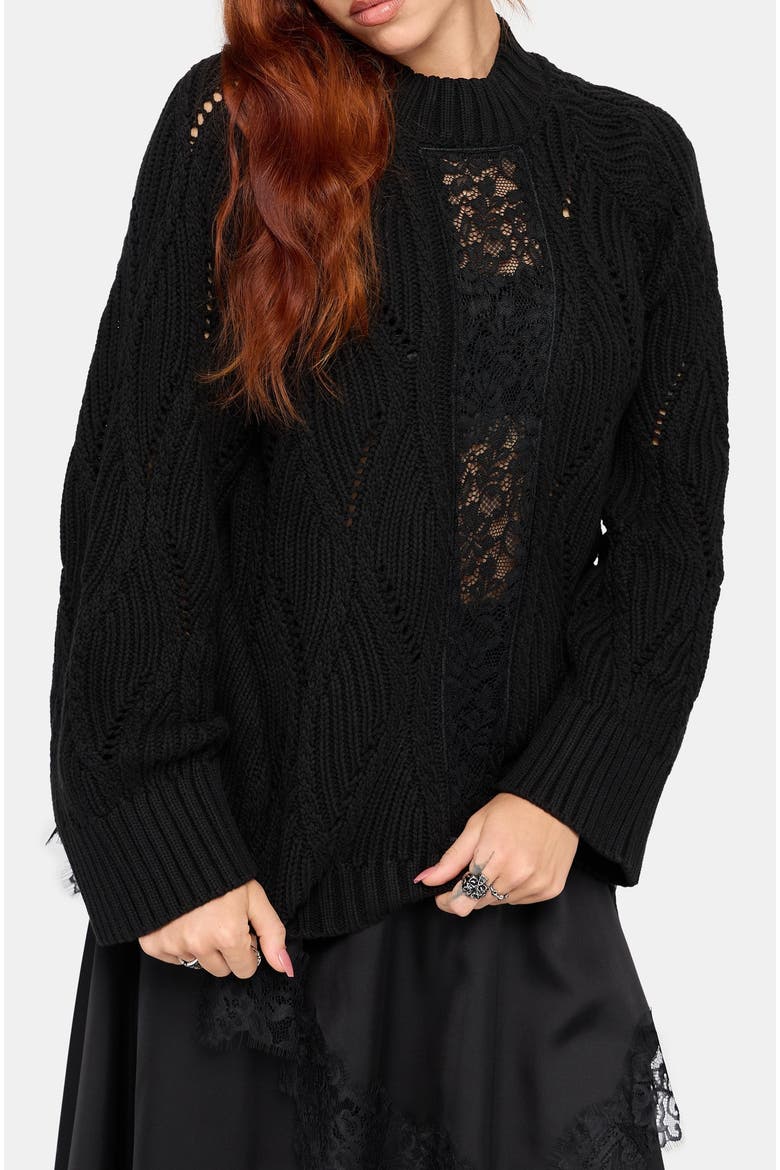 Melrose Lace Cable Knit Sweater, Alternate, color, Black