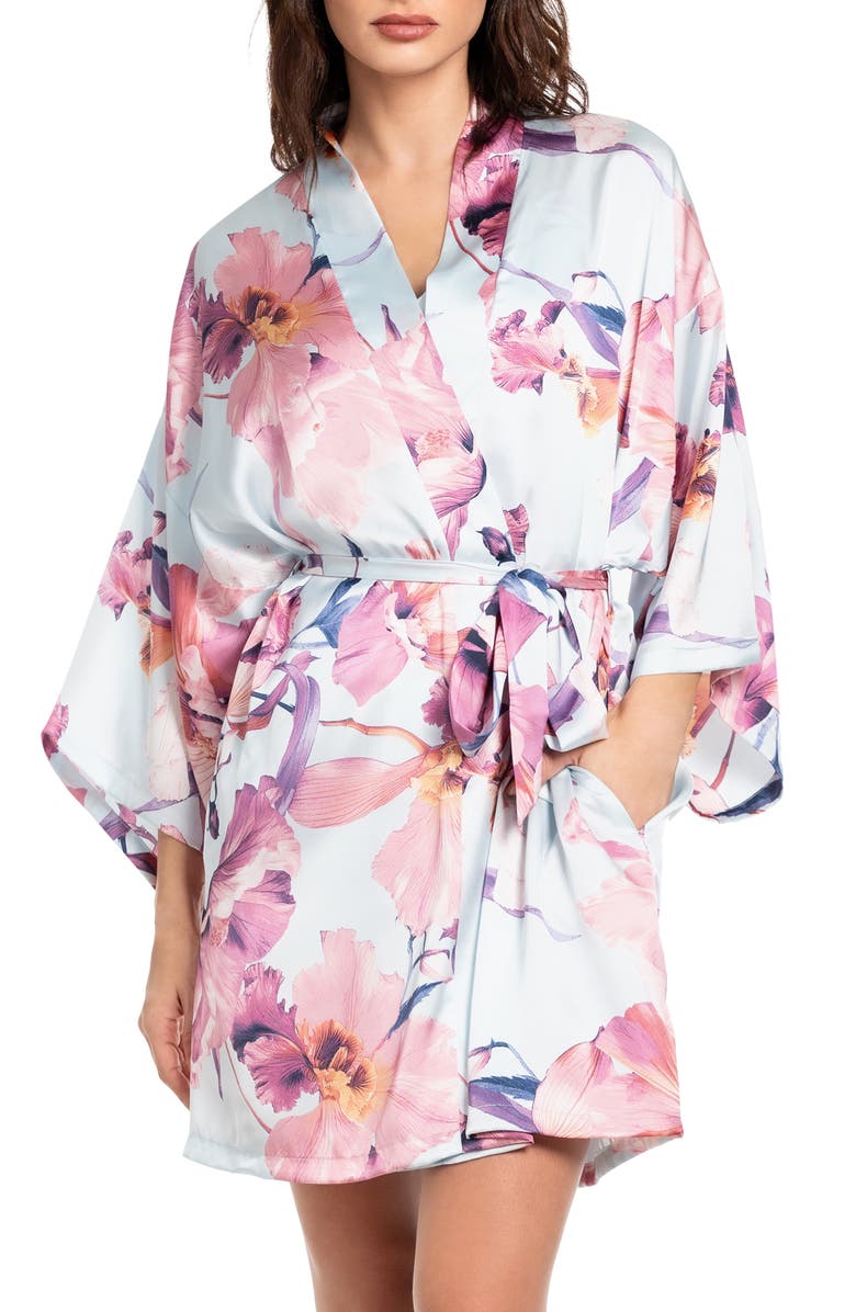 Midnight Bakery Haven Print Satin Short Robe, Main, color,