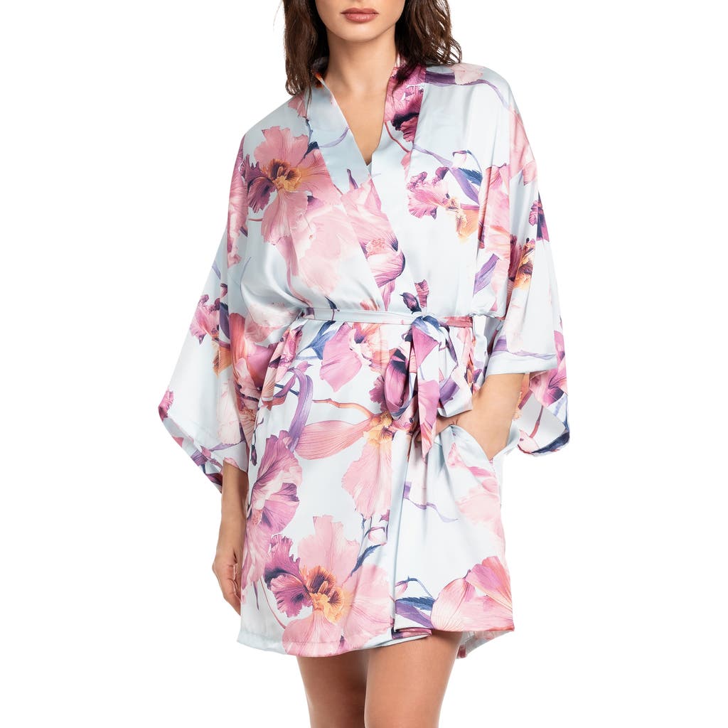Midnight Bakery Haven Print Satin Short Robe In Blue