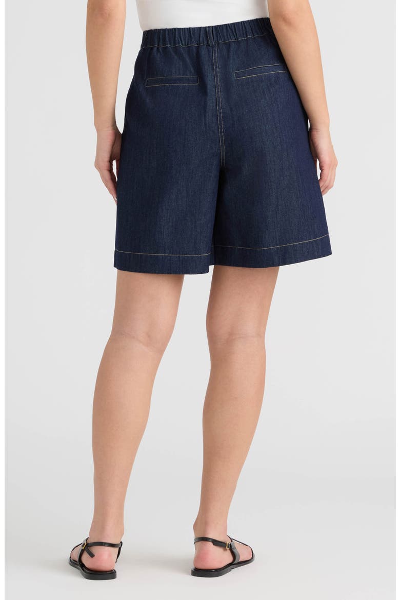Pleated Bermuda Shorts, Alternate, color, DARK DENIM