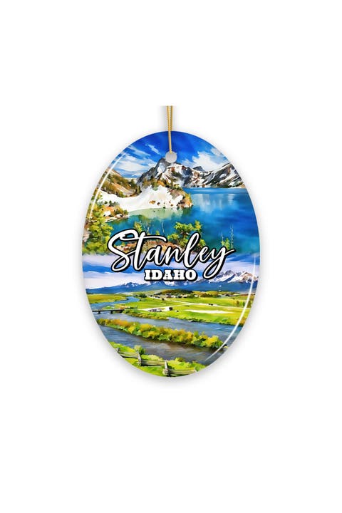 Stanley Idaho Sawtooth Mountain Scene Oval Ornament
