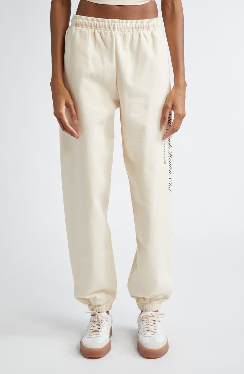 Sporty & Rich NY Health Club Joggers, Main, color, Cream